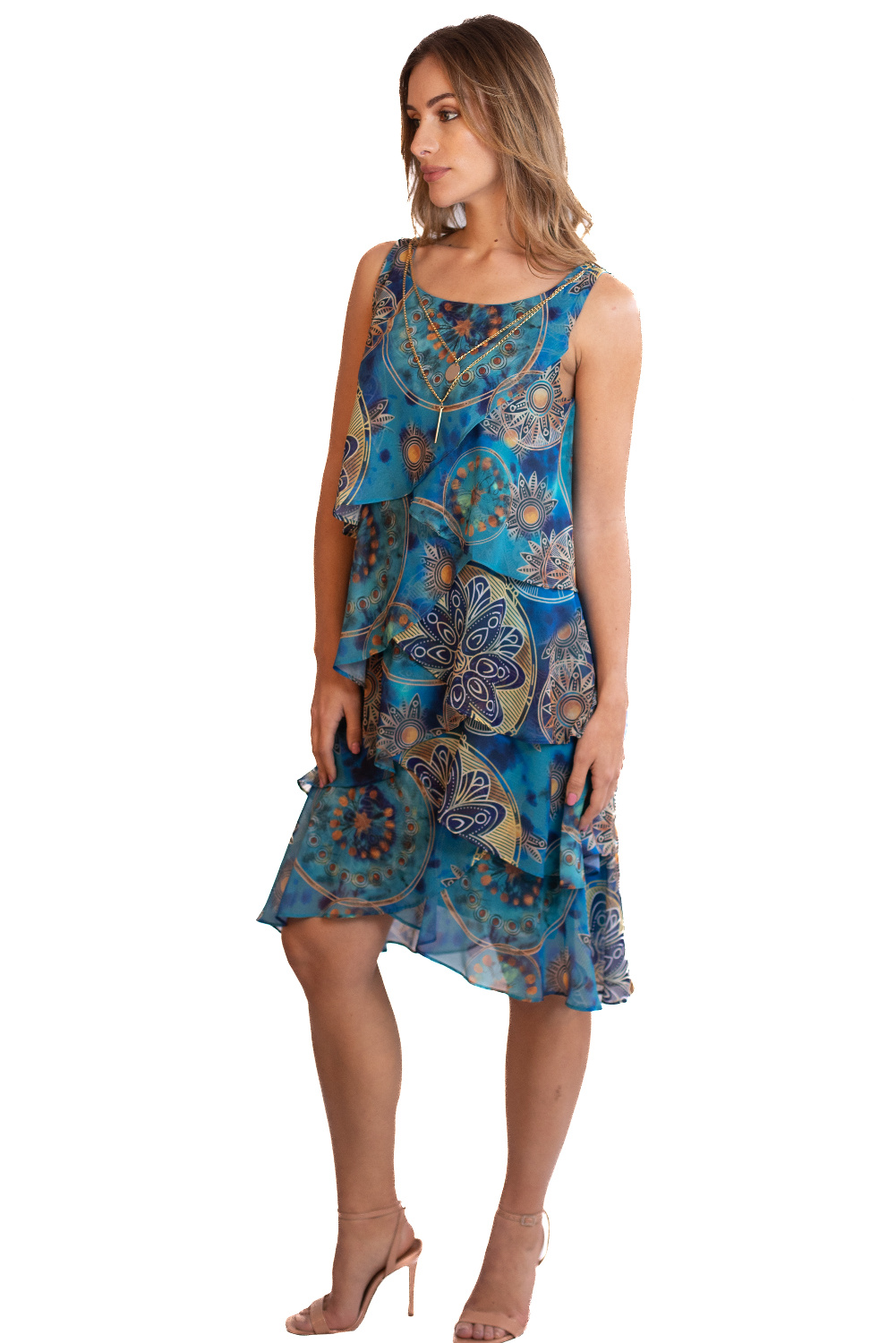 AE0050 - AL 14065 Vestido con capas azul electrico 						