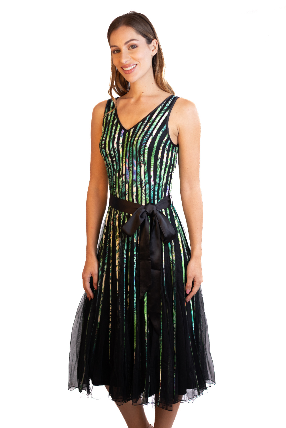 AF0324 - AL 15122 Vestido elegante verde tiras						