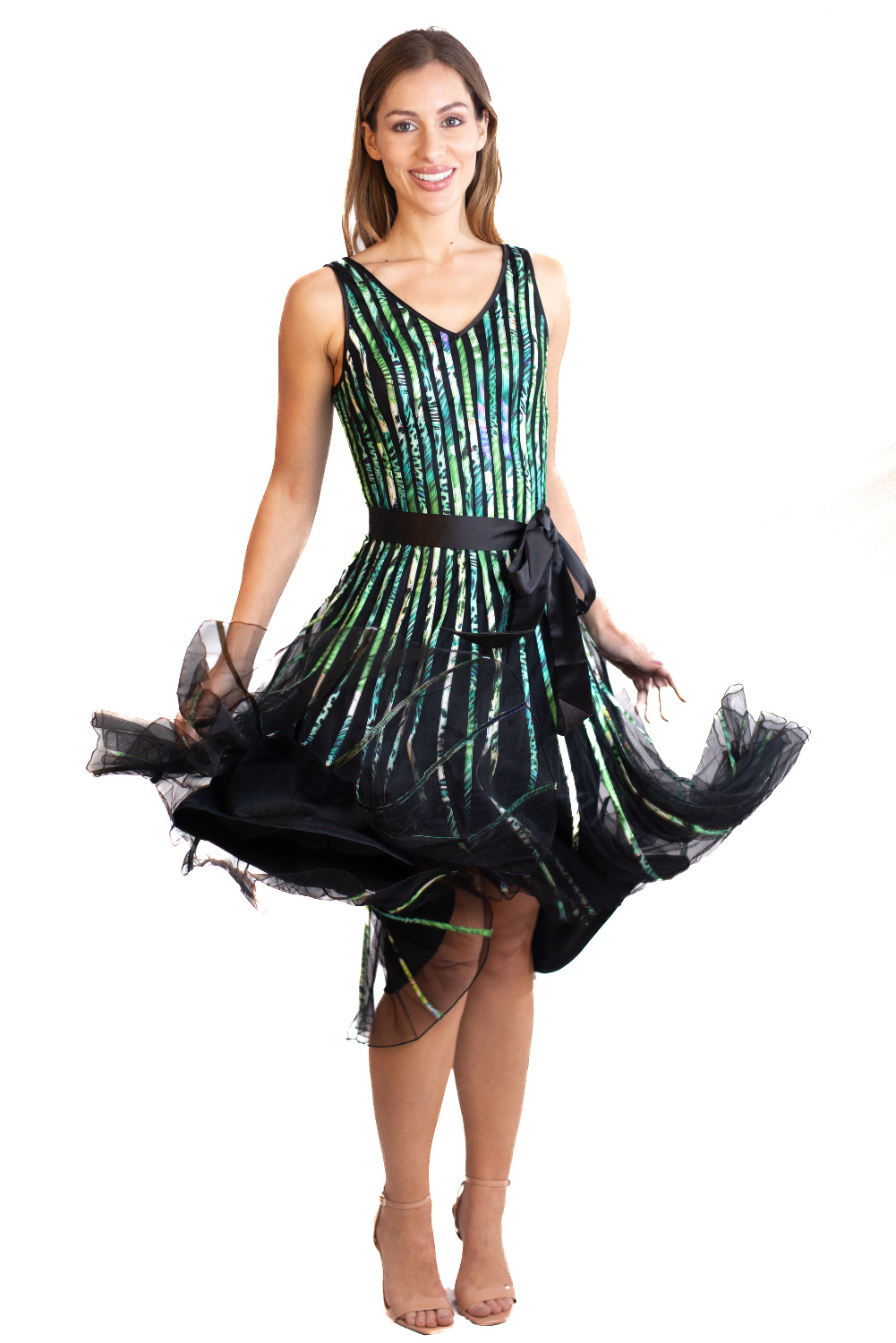 AF0324 - AL 15122 Vestido elegante verde tiras						