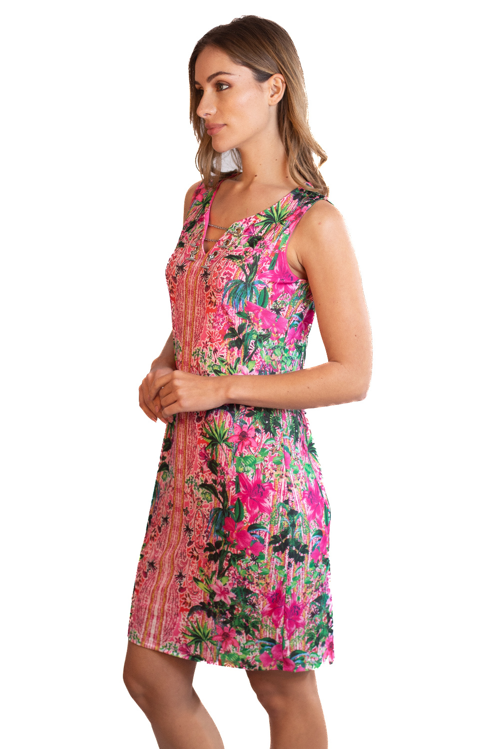AF0340 - AL 15156 Vestido rosa con cadenas						