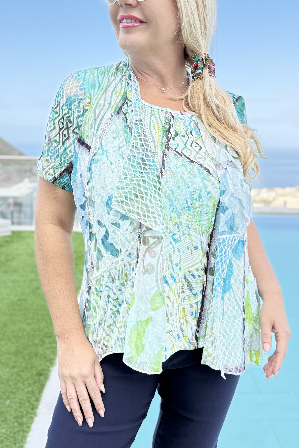 AF0364 - AL 15668 Camiseta con capas manga corta verde 