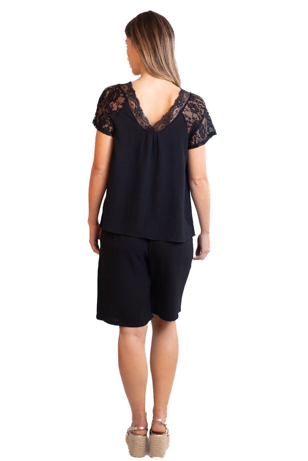 BA0757 - AL 13929 Camiseta lisa con encaje