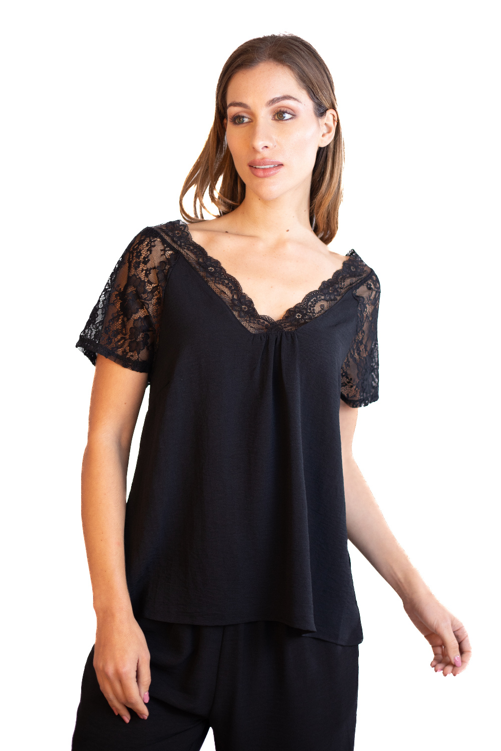 BA0757 - AL 13929 Camiseta lisa con encaje