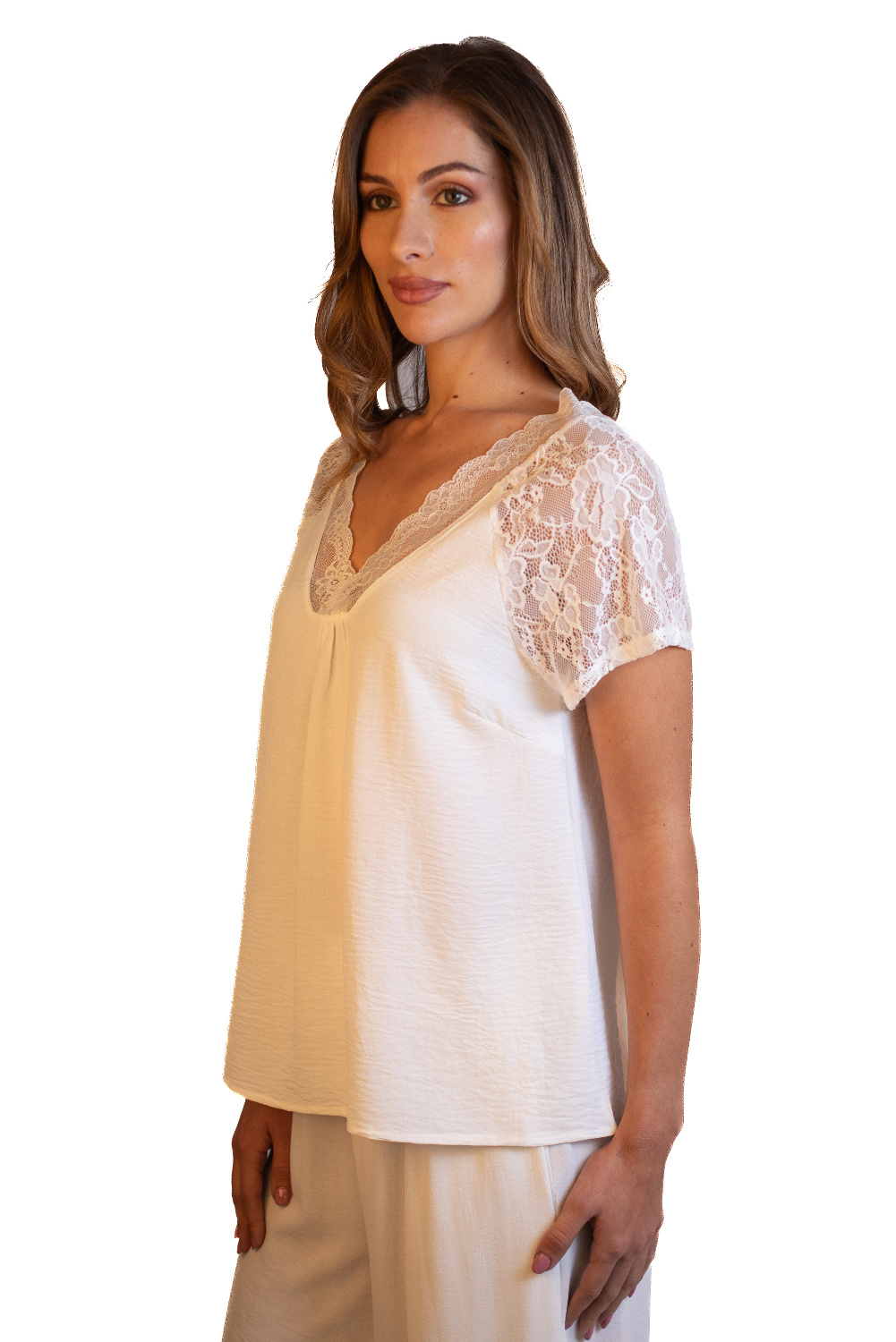 BA0757 - AL 13929 Camiseta lisa con encaje