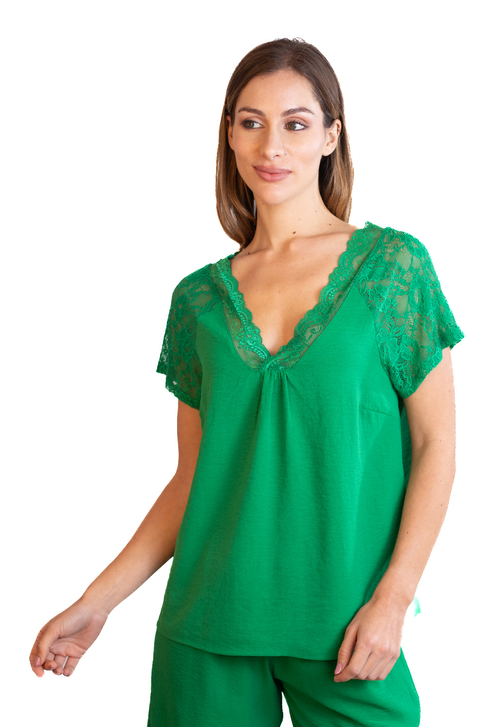 BA0757 - AL 13929 Camiseta lisa con encaje