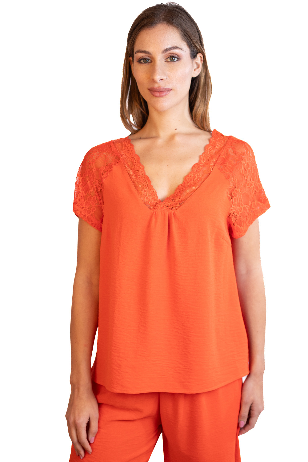 BA0757 - AL 13929 Camiseta lisa con encaje