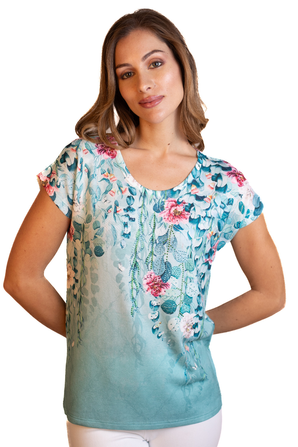 BA0779 - AL 14120 Camiseta floral verde						