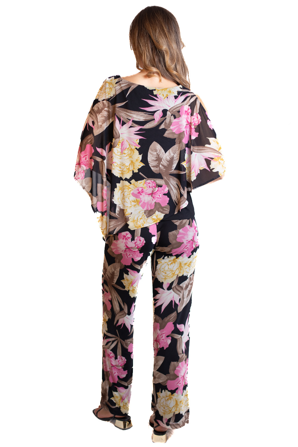 BA0784 - AL 15010 Camiseta floral de gasa rosa beige						