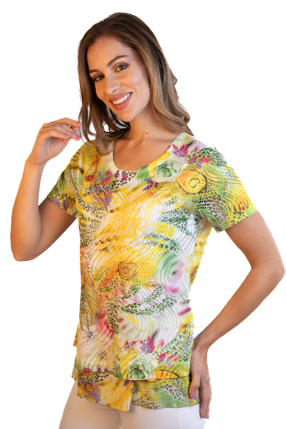 BA0799 - AL 15294 Camiseta agujeros amarillo animal 						