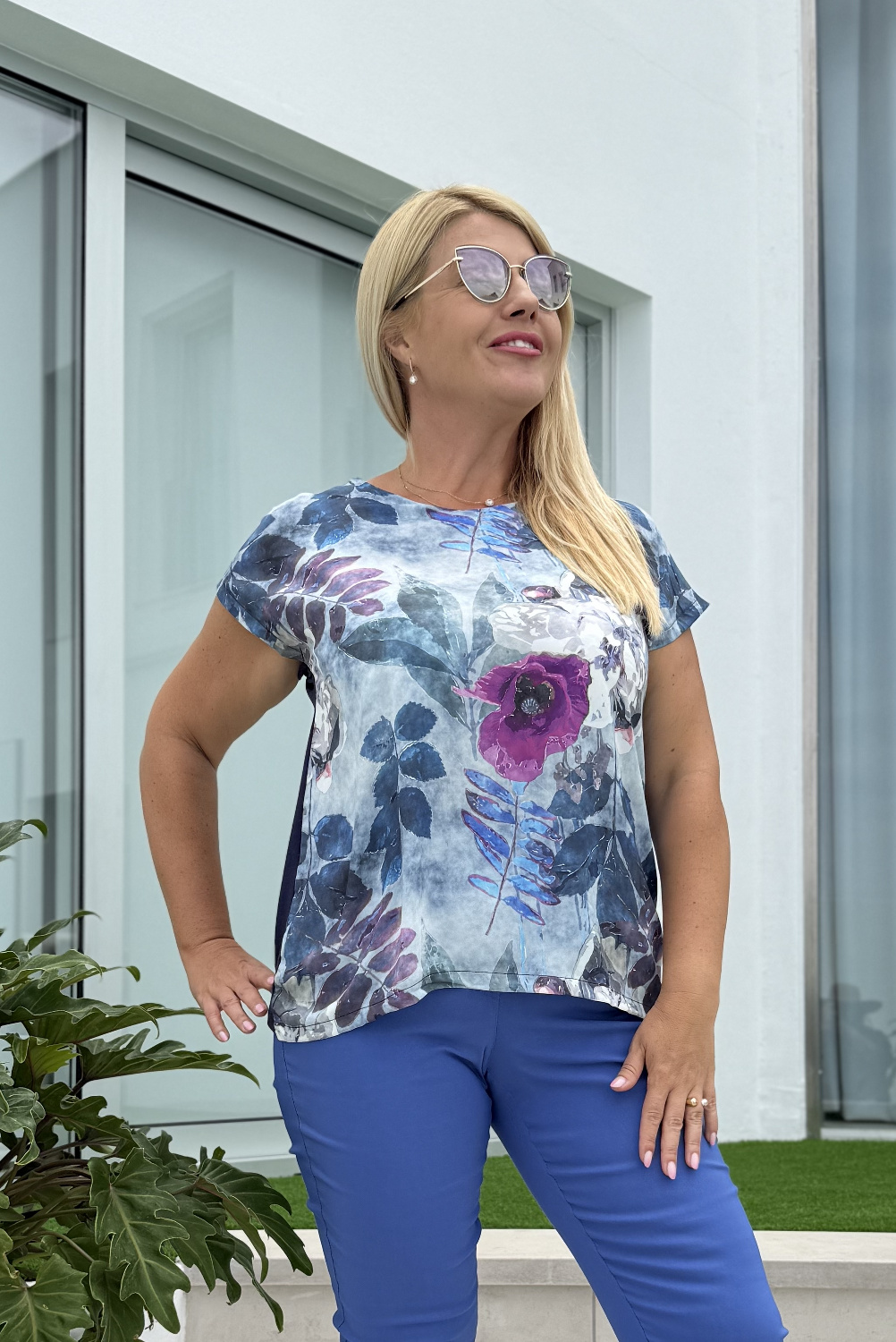 BA0863 - AL 15624 Camiseta flor lila denim 