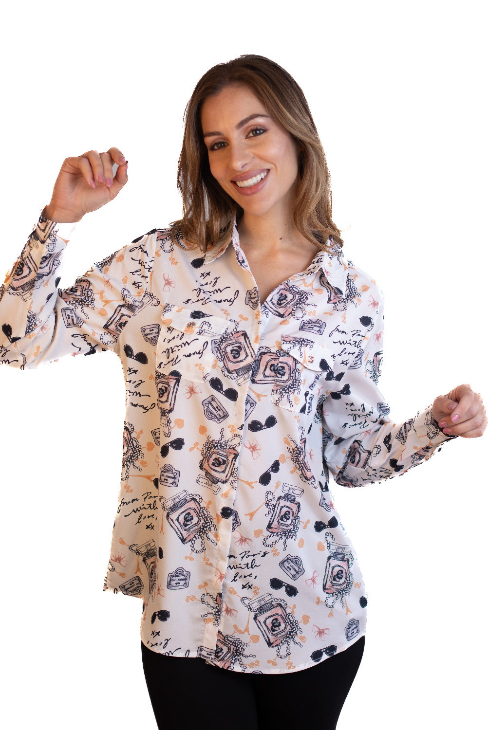 BC0273 - AL 15071 Camiseta con botones perfumes y gafas