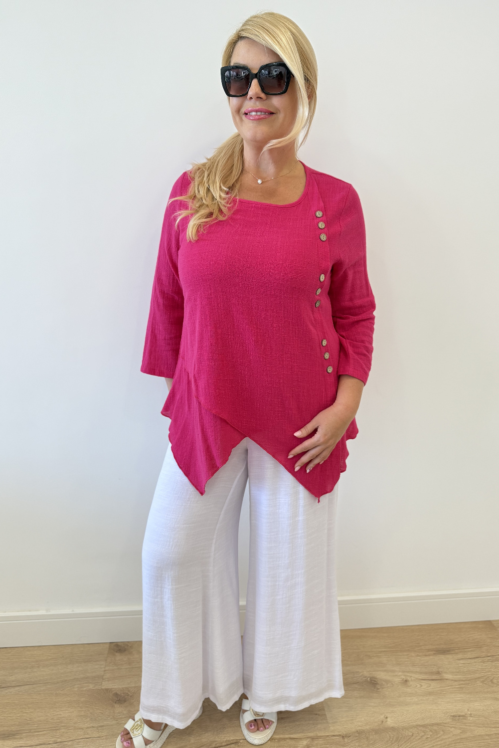 BC0314 - AL 15930 Camiseta fucsia fresco botones 