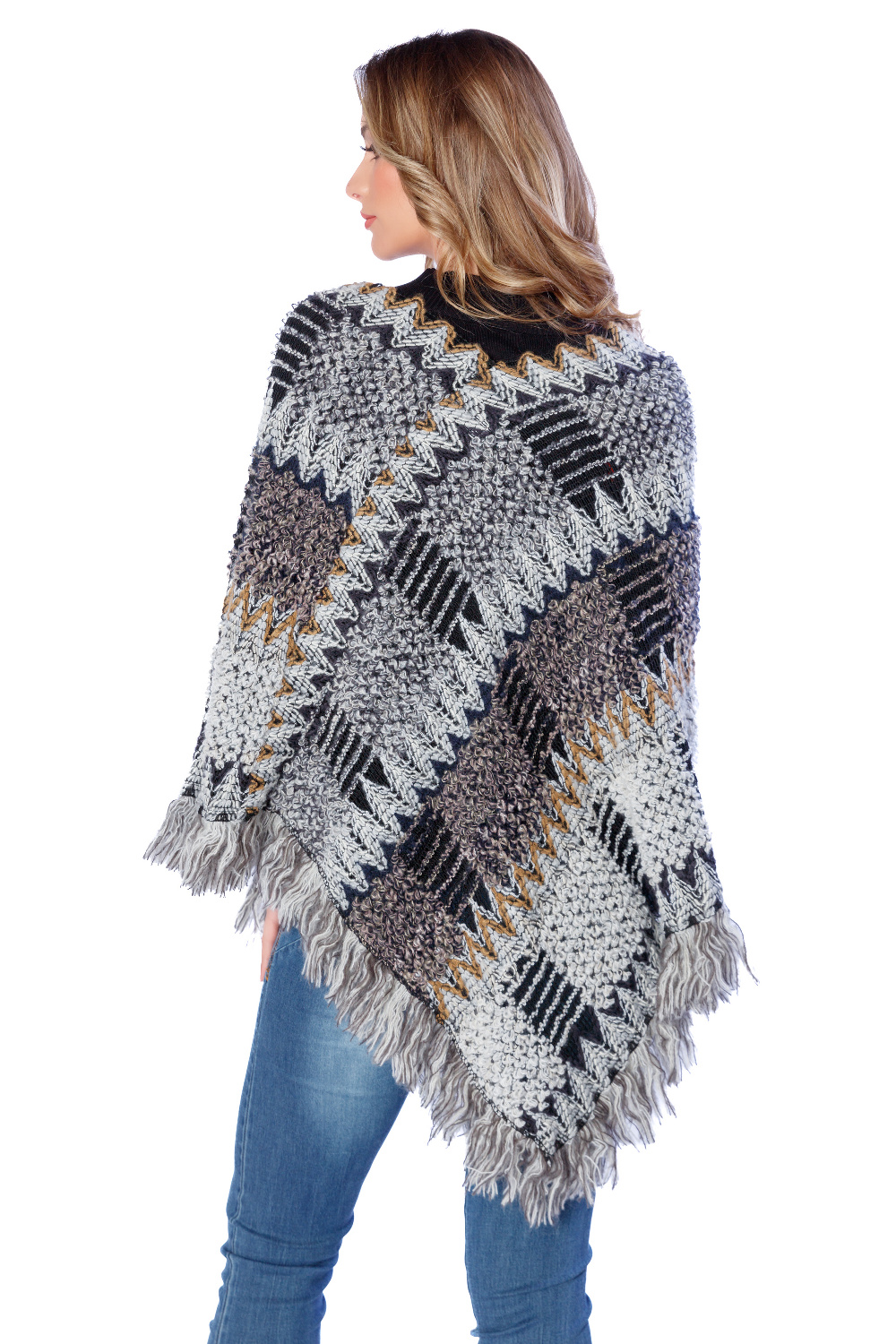 BE0024 - AL 13186 Poncho tricot con pelo en cuello