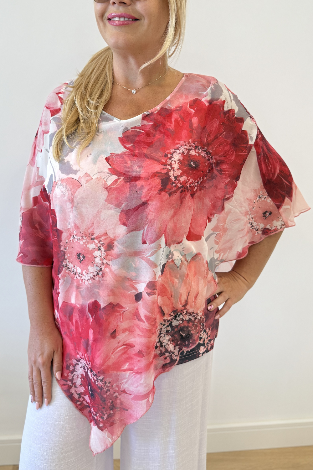BE0028 - AL 15583 Camiseta rosa estilo poncho 