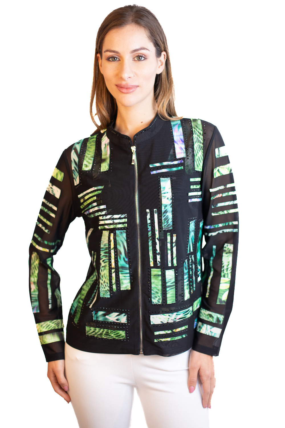 JC0075 - AL 15123 Chaqueta tiras elegante verde						