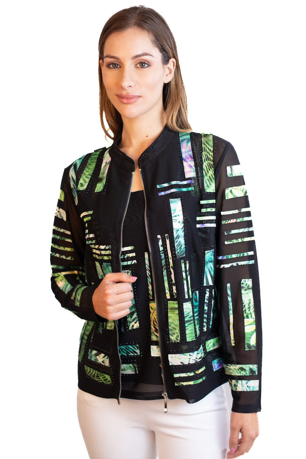 JC0075 - AL 15123 Chaqueta tiras elegante verde						