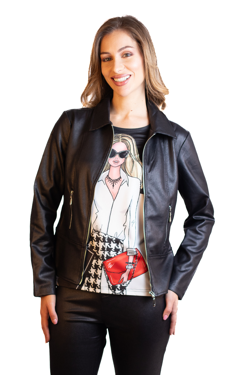 JC0081 - AL 14092 Chaqueta de faux piel elegante						